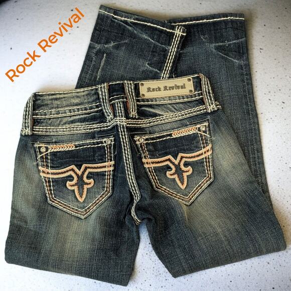 New ROCK REVIVAL Capri Jeans Jacklyn Mid Faded Orange Stitch No Flap Women's 26 - Picture 1 of 6